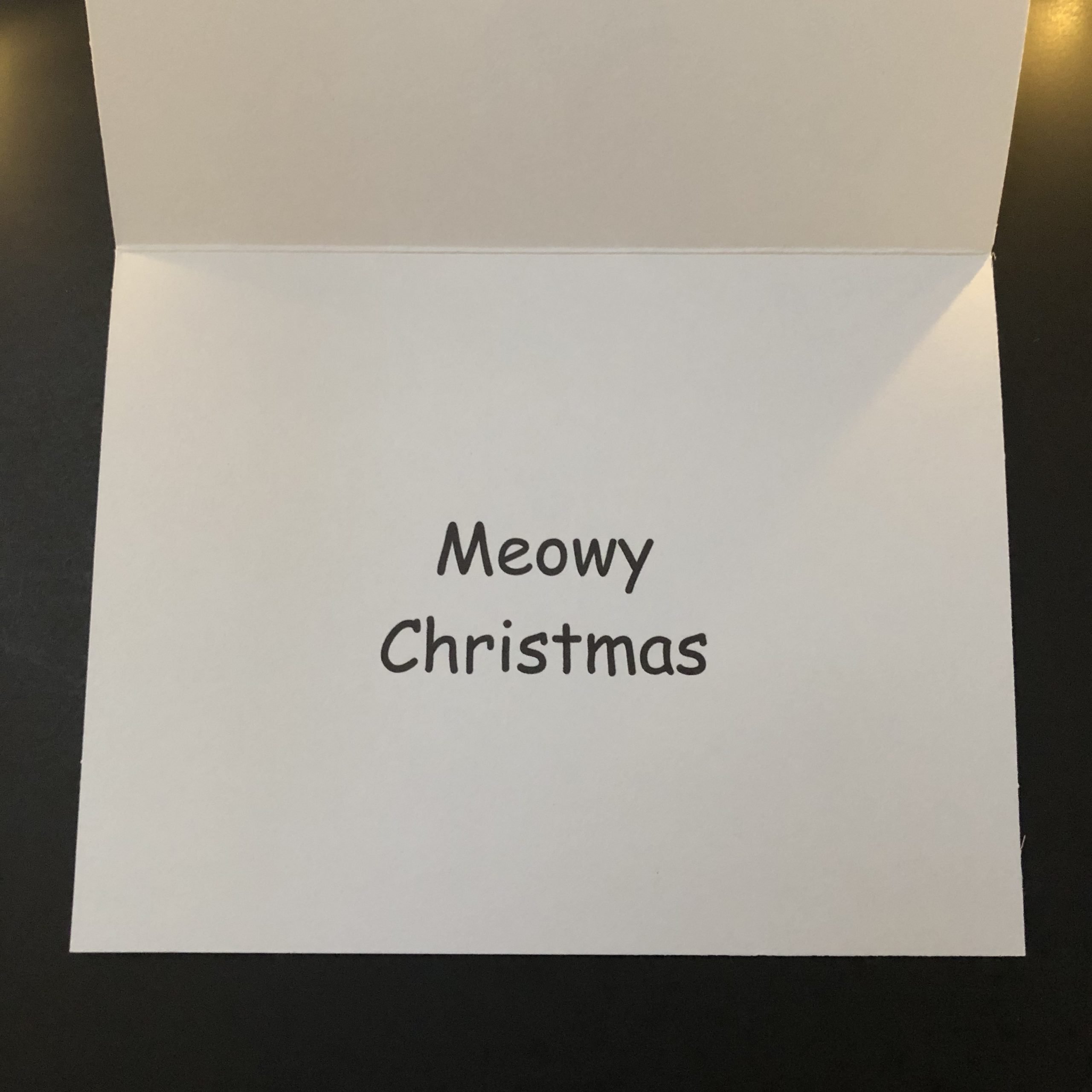 Bad Kitty Christmas Card inside says Meowy Christmas