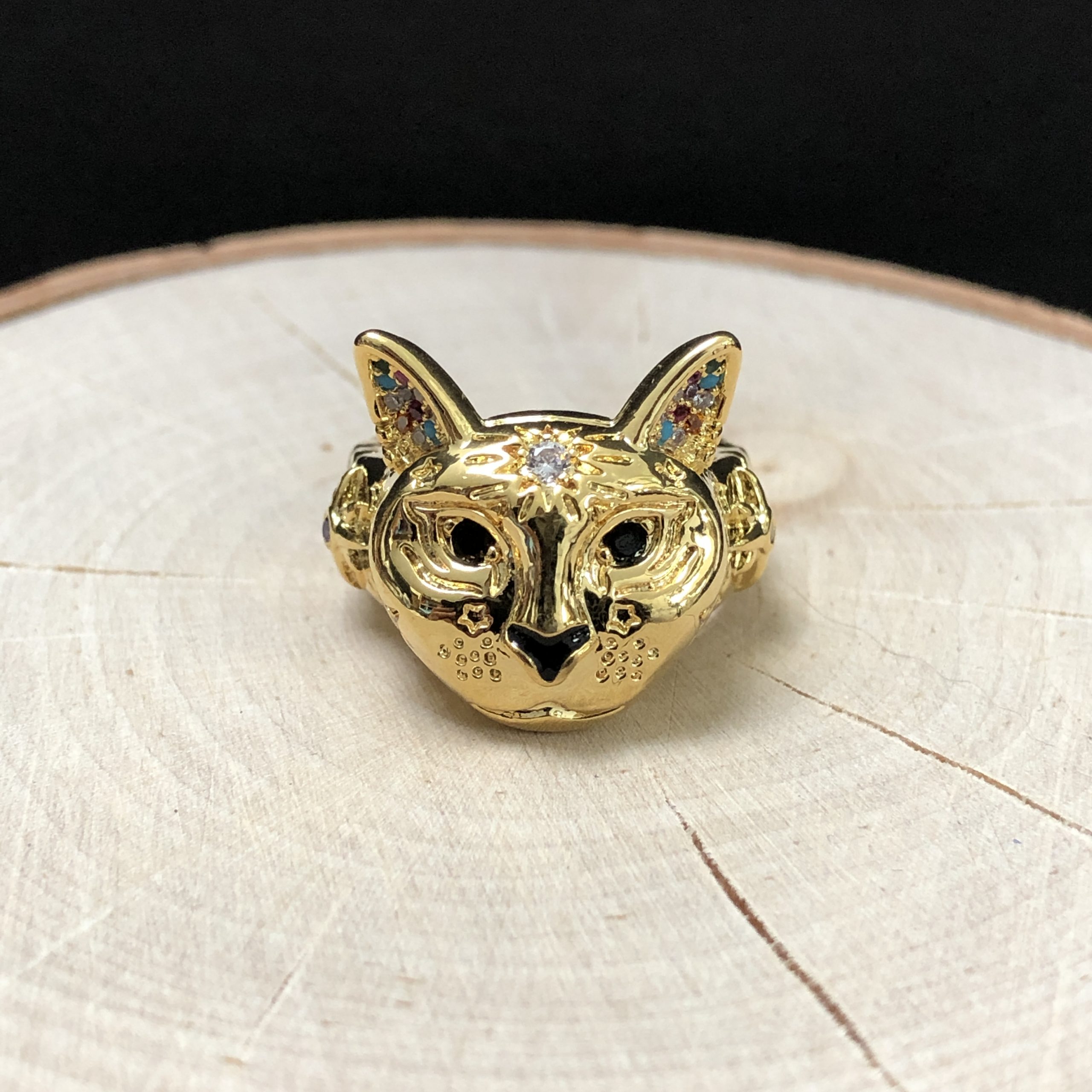 Cosmic Kitty Ring black Gold