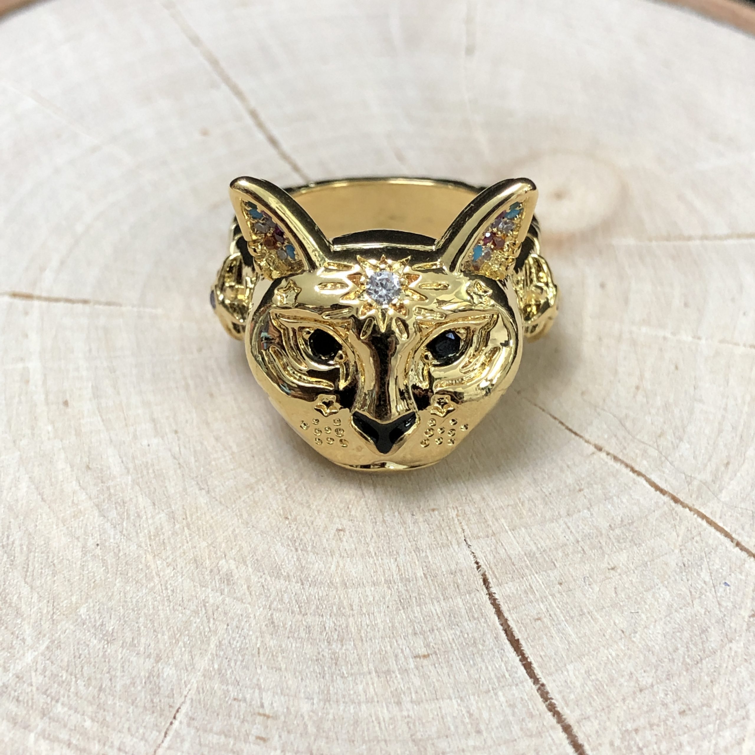 Cosmic Kitty Ring black Gold