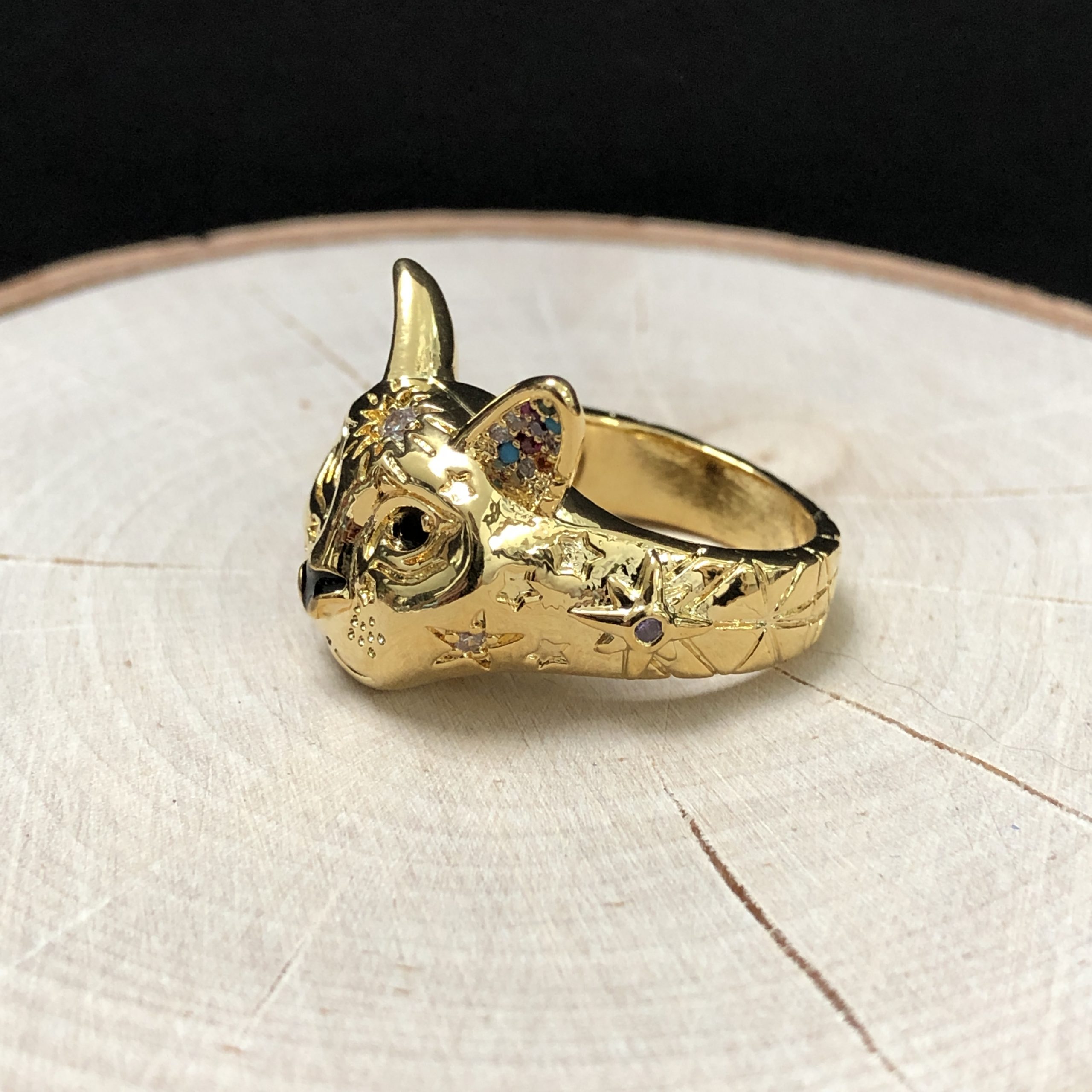 Cosmic Kitty Ring black Gold