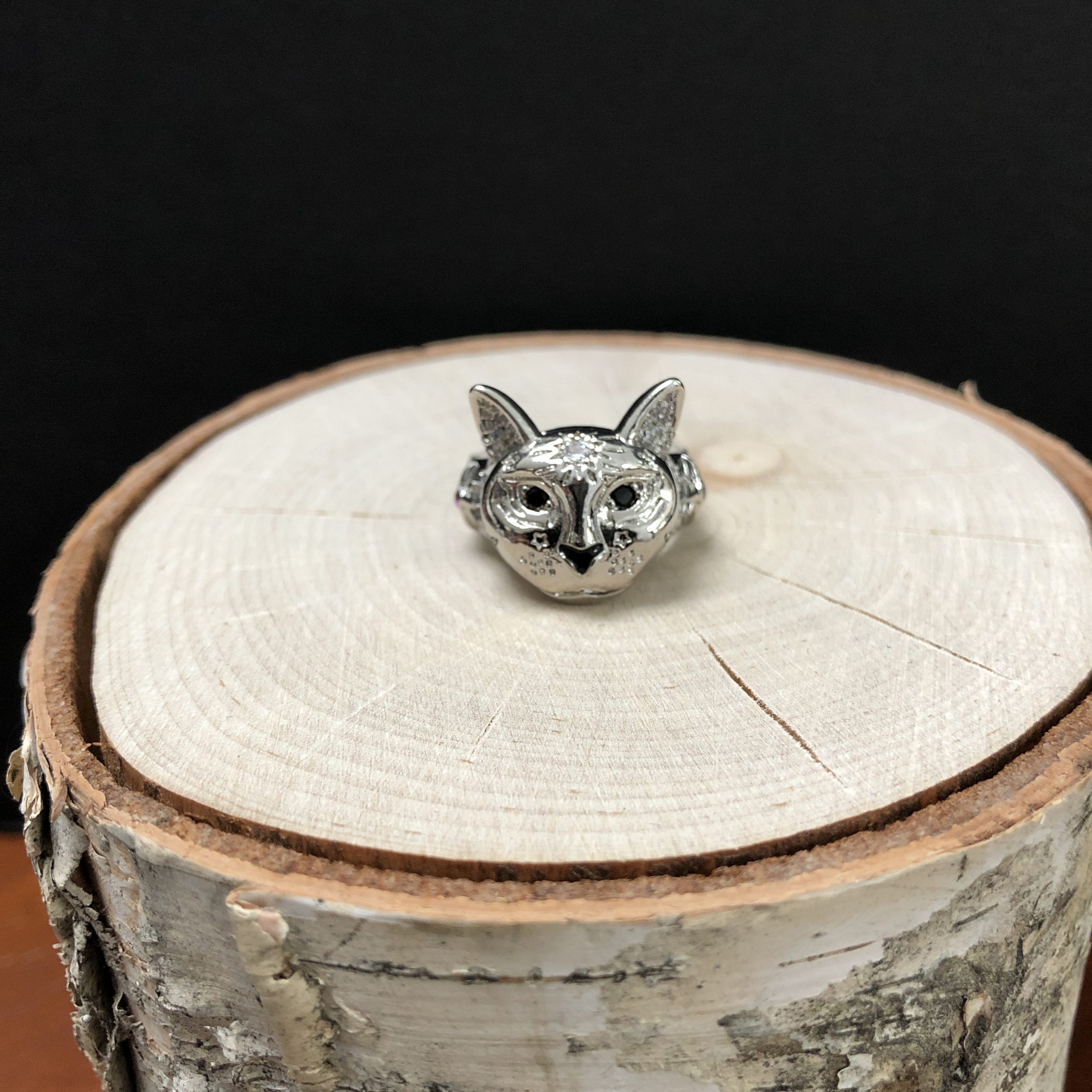 Cosmic Kitty Ring black Silver