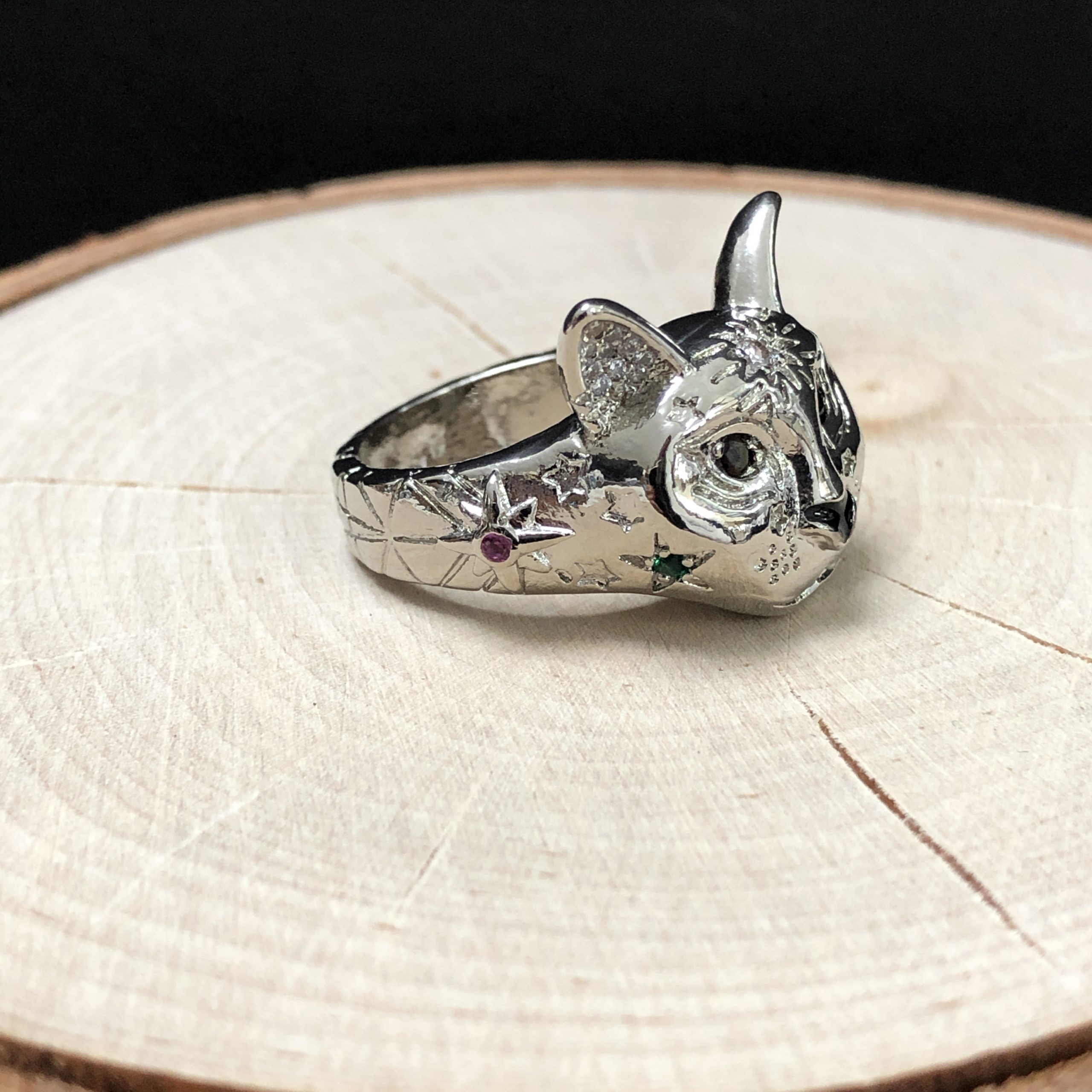 Cosmic Kitty Ring black Silver